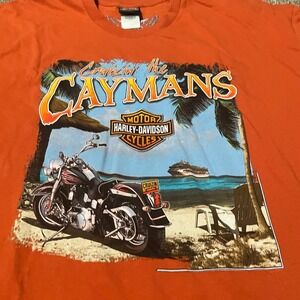 Harley Davidson Cruizin' the Caymans Graphic T-Shirt Orange Biker Tee 3XL